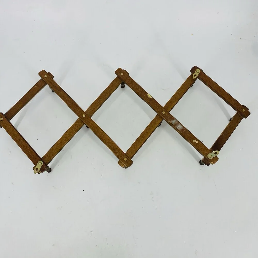 Vintage Wooden Accordion 10 Peg Rack Expandable Wall Coat Hat Hook Rustic